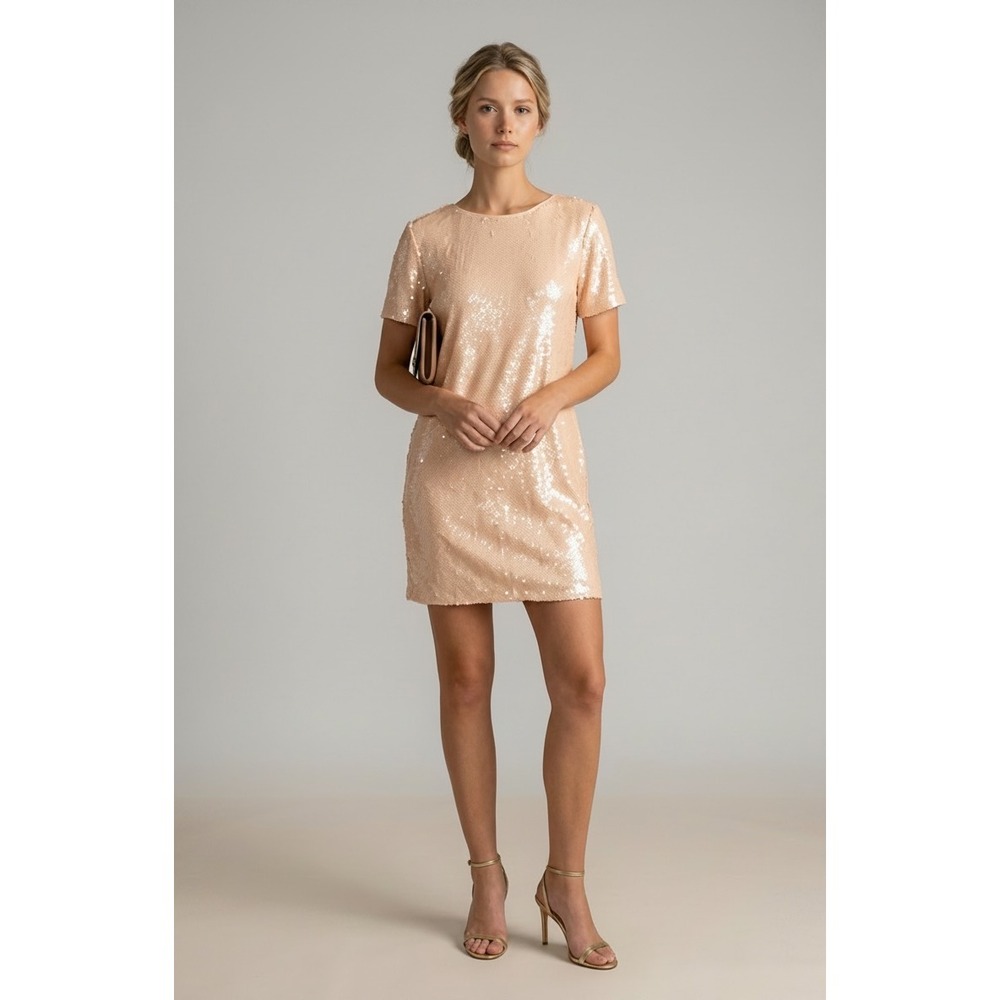NEW Kenneth Cole Oyster Sequin Shift Dress Size XS Oversized Champagne Cocktail